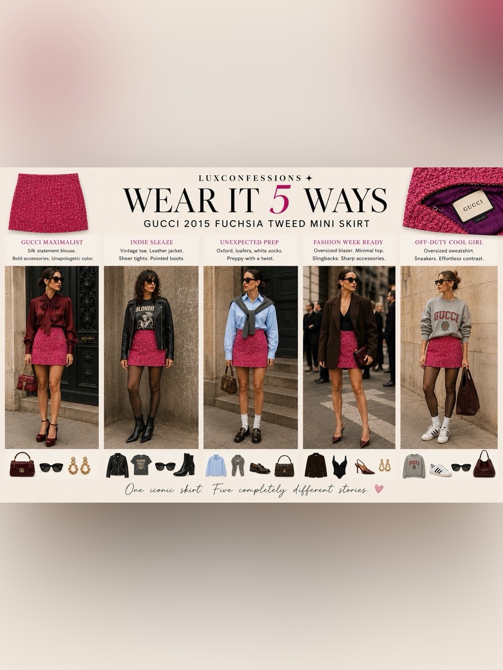 Gucci 2015 Fuchsia Pink Tweed Boucle Mini Skirt IT 44 Made Italy